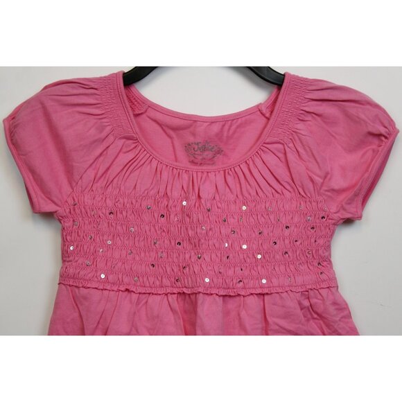 2010s Justice 2pc Shirred Shirt top Bermuda Denim Shorts sz 10 Embordered Sequin - Picture 3 of 14